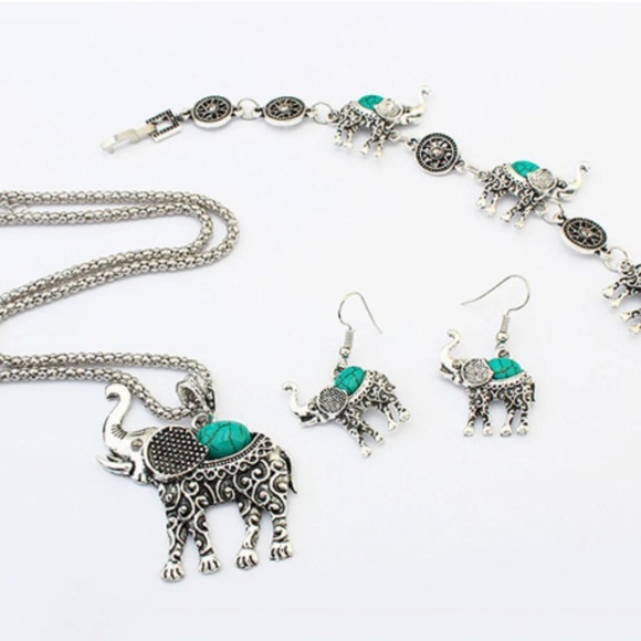 Antique Turquoise Elephant Jewelry Set - Picture 4 of 6